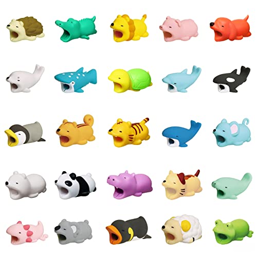 JASREE 25Pcs Cute Cable Protector Animals, USB Charger Cord Protector Animal Bite Charging Cable Savers for Most Cellphone and Tablet