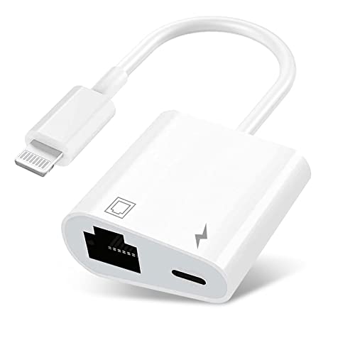 Lightning to Ethernet Adapter, [Compatible with Apple MFi Certified] RJ45 Ethernet LAN Network Adapter, Plug and Play, Supports 100Mbps Ethernet Network with Charge Port, iOS 10.3.3 to iOS 15