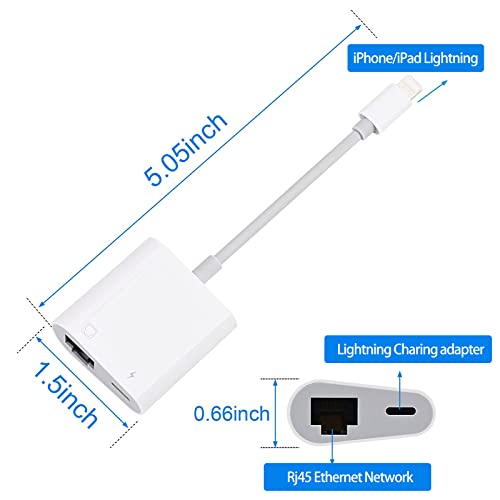 Lightning to Ethernet Adapter, [Compatible with Apple MFi Certified] RJ45 Ethernet LAN Network Adapter, Plug and Play, Supports 100Mbps Ethernet Network with Charge Port, iOS 10.3.3 to iOS 15