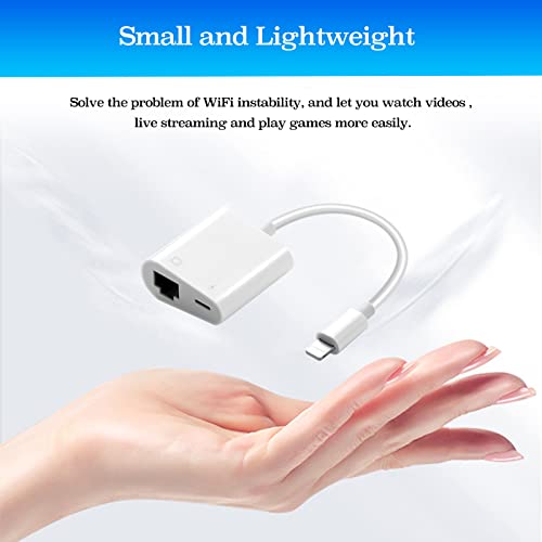 Lightning to Ethernet Adapter, [Compatible with Apple MFi Certified] RJ45 Ethernet LAN Network Adapter, Plug and Play, Supports 100Mbps Ethernet Network with Charge Port, iOS 10.3.3 to iOS 15