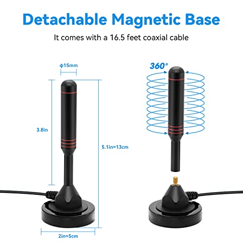 Digital Outdoor Indoor TV Antenna with Magnetic Base and 16.5 feet Long Cable for TV Tuner-35 Mile VHF UHF Long Range