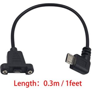 Poyiccot Micro USB Extension Cable, 90 Degree Right Angle Micro USB Male to Micro USB Female Power Extension Panel Mount Type Cable with Screws for Data & Charge (Micro USB B 5Pin M/F)