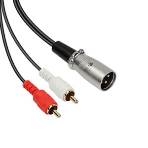 meiriyfa xlr male to 2 phono rca plug adapter y splitter patch cable, xlr male 3 pin to dual rca male plug stereo audio cable connector(1.5m) (xlr male to 2rca)
