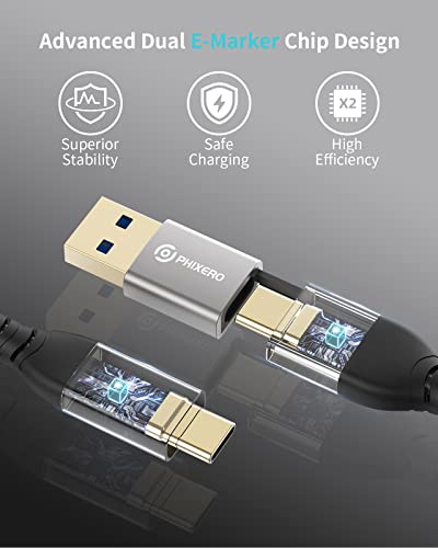 PHIXERO USB C to USB C Cable (100W/20Gbps/1.6Ft), 4K@60Hz Video Output Type-C Cable, 2-in-1 USB-A/C to USB-C Cable, USB C 3.2 Gen 2×2 Cable for MacBook Pro/Air/iPad Pro USB-C Monitor