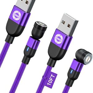 EndlesShine Magnetic Charging Cable(Not Including Magnetic Tips) [ 2-Pack], 540° Rotating Magnetic Phone Charger Cable with 3A Fast Charging Data Sync, Nylon-Braided Cords (Purple 10 FT)