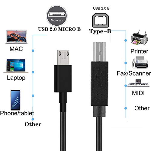 GuangMaoBo Micro USB to Printer Cable USB 2.0 to USB Type B Cable,Android Phone pc to Printer Cable Printer,Scanner,Electronic midi Piano,Electronic Drum,Digital Piano and USB 2.0 Hard Disk
