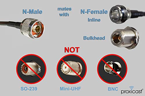 Proxicast 6 ft N Male to N Male Premium 195 Series Low-Loss Coaxial Cable (50 Ohm) for 4G LTE, 5G Modems/Routers, Ham, ADS-B, GPS, RF Radio to Antenna or Surge Arrester Use (ANT-180-001-06)