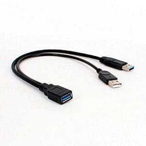 ALINNA Black USB 3.0 Female to Dual USB Male Extra Power Data Y Extension Cable Splitter Adapter for 2.5 Mobile Hard Disk, 1 feet