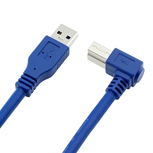 Bluwee USB 3.0 Cable - Type A-Male to Right Angle Type B-Male Printer Scanner Cord - 2 Feet (0.6 Meters) - Round Blue