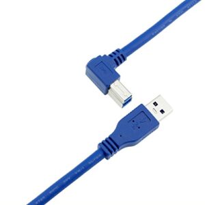 Bluwee USB 3.0 Cable - Type A-Male to Right Angle Type B-Male Printer Scanner Cord - 2 Feet (0.6 Meters) - Round Blue