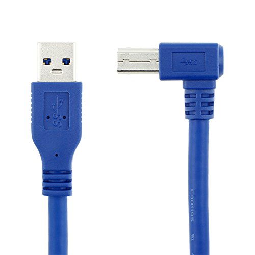 Bluwee USB 3.0 Cable - Type A-Male to Right Angle Type B-Male Printer Scanner Cord - 2 Feet (0.6 Meters) - Round Blue