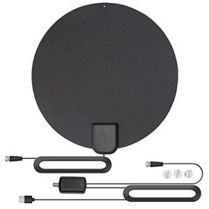 luxtronic amplified hd tv antenna – round digital hd antenna for tv indoor – with usb amplifier signal booster, coaxial cable – supports 4k 1080p and all tv’s