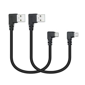 short micro usb power cable,25cm 90 degree left angle usb 2.0 a male to micro usb male charging and the data transfer,for phone and dash cam,camera,etc,micro usb port use(2pcs)