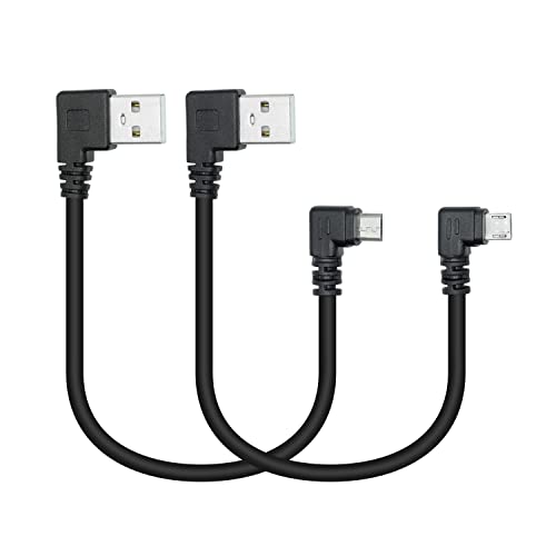 Short Micro USB Power Cable,25cm 90 Degree Left Angle USB 2.0 A Male to Micro USB Male Charging and The Data Transfer,for Phone and Dash Cam,Camera,etc,Micro USB Port Use(2Pcs)