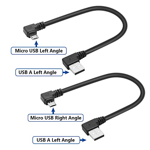 Short Micro USB Power Cable,25cm 90 Degree Left Angle USB 2.0 A Male to Micro USB Male Charging and The Data Transfer,for Phone and Dash Cam,Camera,etc,Micro USB Port Use(2Pcs)