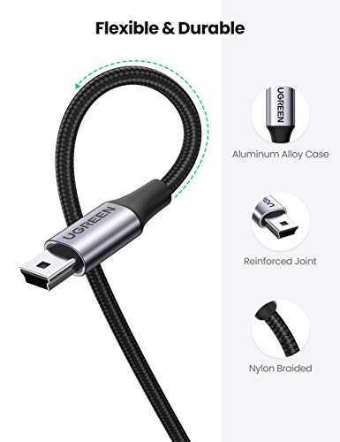 UGREEN Mini USB Cable USB 2.0 Type A to Mini B Cable Nylon Braided Charging Cord Compatible for GoPro Hero 3 Hero HD PS3 Controller MP3 Player Dash Cam Digital Camera GPS Receiver PDA 10FT