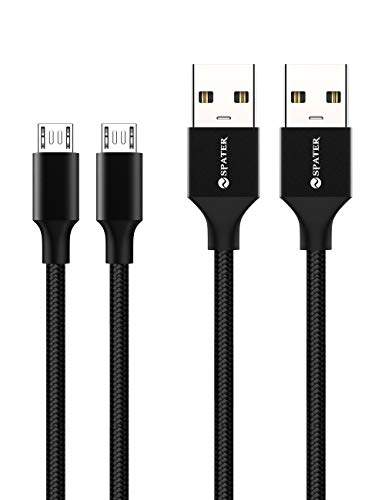 Micro USB Cable, Spater Nylon Braided Cord Android Charger (2-Pack, 6.6 Feet) Sync and Fast Charging Cable Compatible with Samsung, Kindle, Android Smartphones, Moto G5, PS4 (Black)