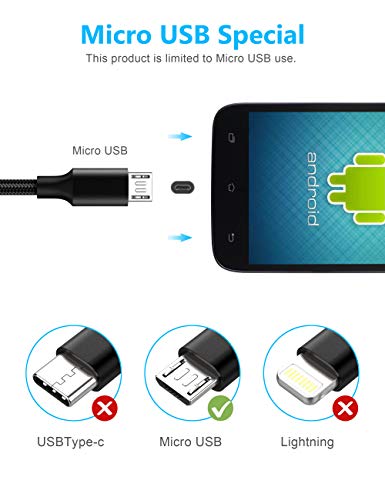 Micro USB Cable, Spater Nylon Braided Cord Android Charger (2-Pack, 6.6 Feet) Sync and Fast Charging Cable Compatible with Samsung, Kindle, Android Smartphones, Moto G5, PS4 (Black)