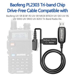 ABBREE Baofeng Tri-Band Radio PL2303 Chip USB Programming Cable Customized for Baofeng UV-5R III BF-R3 UV-5R MK3X BTECH UV-5X3 UV-9S UV-S9X3 UV-5RX3 UV-82X3 Tri-Band Two Way Radio Etc.