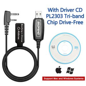 ABBREE Baofeng Tri-Band Radio PL2303 Chip USB Programming Cable Customized for Baofeng UV-5R III BF-R3 UV-5R MK3X BTECH UV-5X3 UV-9S UV-S9X3 UV-5RX3 UV-82X3 Tri-Band Two Way Radio Etc.