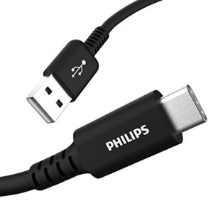 philips accessories usb-c to usb-a charging cable, 6 ft cord, usb-if certified, 15w, compatible w/ipad pro, macbook pro, samsung galaxy s21/s10/s9/plus, google pixel 5/c/3/2/xl, black, dlc4106a/37