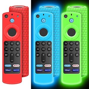 3 pack case for alexa voice remote 3rd gen 2021, protective cover for fire tv stick 4k 2021 remote control replacement all-new silicone sleeve skin holder protector-glow blue,glow green,red