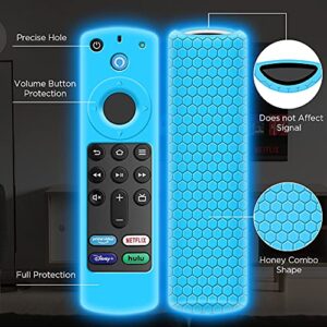 3 Pack Case for Alexa Voice Remote 3rd Gen 2021, Protective Cover for Fire TV Stick 4k 2021 Remote Control Replacement All-New Silicone Sleeve Skin Holder Protector-Glow Blue,Glow Green,Red