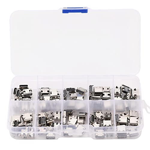 Teansic 100Pcs 10Models Type-C USB 3.1 Charging Dock Connectors Mix 6Pin and 16Pin Use for Mobile Phone and Other Product Repair Kits