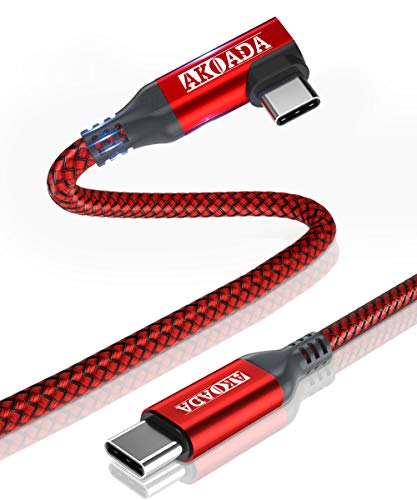 2 Pack Right Angle USB C to USB C Cable (6.6ft,60W), Type C 90 Degree Nylon Braided Fast Charging Cable for MacBook Pro,iPad Pro, Samsung Galaxy S20 Note 20,Google Pixel 4 3 XL (Red)