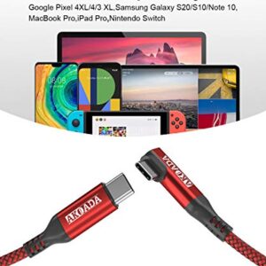 2 Pack Right Angle USB C to USB C Cable (6.6ft,60W), Type C 90 Degree Nylon Braided Fast Charging Cable for MacBook Pro,iPad Pro, Samsung Galaxy S20 Note 20,Google Pixel 4 3 XL (Red)