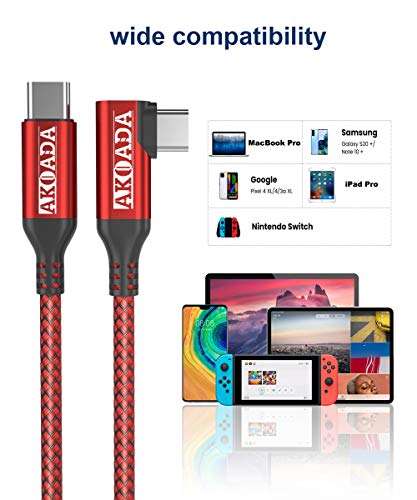 2 Pack Right Angle USB C to USB C Cable (6.6ft,60W), Type C 90 Degree Nylon Braided Fast Charging Cable for MacBook Pro,iPad Pro, Samsung Galaxy S20 Note 20,Google Pixel 4 3 XL (Red)