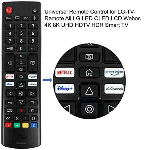 Universal Remote Control for LG-TV-Remote, Compatible with LG UHD OLED QNED 4K 8K Smart TV AKB75375604 AKB75095307 AKB76037601 AKB76037603 AKB76040302 with Disney, Netflix, Prime Video, LG Channels