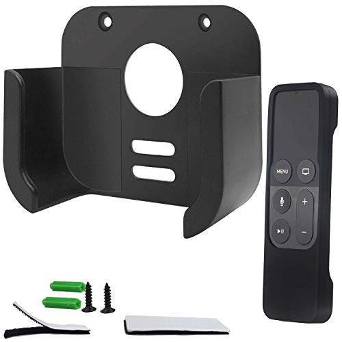 Wall Mount Bracket Compatible with Apple TV 4K 5th and 4th Generation - HJYuan TV Mount Holder with Black Siri Remote Silicone Protective Case Cover Compatible with Apple TV 4K 5th and 4th Gen