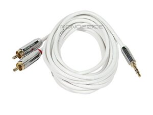 monoprice audio cable – 10 feet – white | stereo male to rca stereo male gold plated cable for mobile