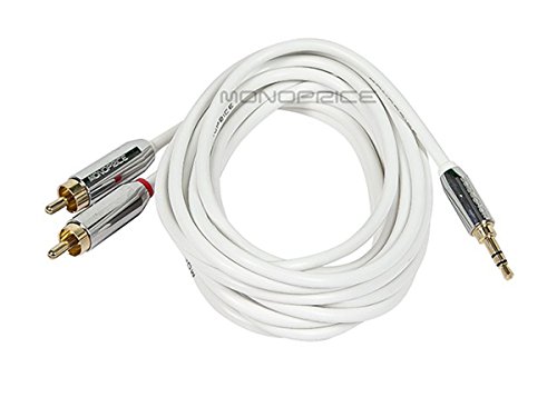 Monoprice Audio Cable - 10 Feet - White | Stereo Male to RCA Stereo Male Gold Plated Cable for Mobile