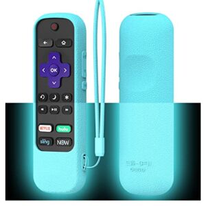 roku silicone cover for roku voice remote/express 4k+/rca1r(2022)/rcal7r remote shockproof protective case for roku streaming stick tc2-rcb7 voice remote anti-lost with remote loop(glow blue)