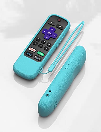 Roku Silicone Cover for Roku Voice Remote/Express 4K+/RCA1R(2022)/RCAL7R Remote Shockproof Protective Case for Roku Streaming Stick TC2-RCB7 Voice Remote Anti-Lost with Remote Loop(Glow Blue)