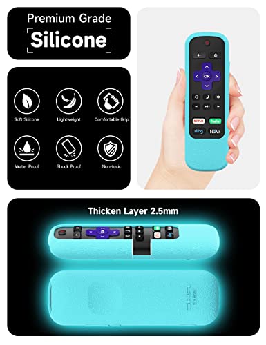 Roku Silicone Cover for Roku Voice Remote/Express 4K+/RCA1R(2022)/RCAL7R Remote Shockproof Protective Case for Roku Streaming Stick TC2-RCB7 Voice Remote Anti-Lost with Remote Loop(Glow Blue)