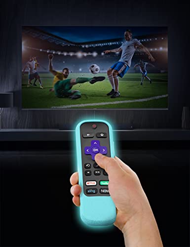 Roku Silicone Cover for Roku Voice Remote/Express 4K+/RCA1R(2022)/RCAL7R Remote Shockproof Protective Case for Roku Streaming Stick TC2-RCB7 Voice Remote Anti-Lost with Remote Loop(Glow Blue)