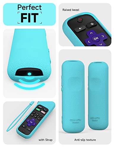 Roku Silicone Cover for Roku Voice Remote/Express 4K+/RCA1R(2022)/RCAL7R Remote Shockproof Protective Case for Roku Streaming Stick TC2-RCB7 Voice Remote Anti-Lost with Remote Loop(Glow Blue)