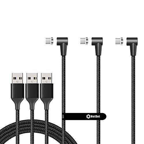 NetDot Gen12 L-Shape USB-C [L-Shape 6.6ft,3 Pack Black] Magnetic Fast Charging Data Transfer Cable Compatible with Type-c Phones