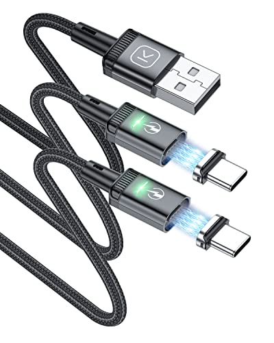 Kuulaa Magnetic USB C Cable 3ft, 2 Pack Fast Charging Type c Cable 3 Foot with LED Light, Nylon Braided QC 3.0 Quick Charger Cord 3 Feet, Magnetic Charging Cable for Samsung Galaxy S10 S9 S8 Plus