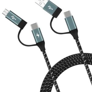 MOMAX Multi USB C Fast Charging Cable, 4 in 1 USB C/USB A to USB C/Micro USB PD 60W Nylon Braided Multiple USB Cable Charge Adapter Connector for All Android, Data Transfer, QC Fast Charging (Grey)