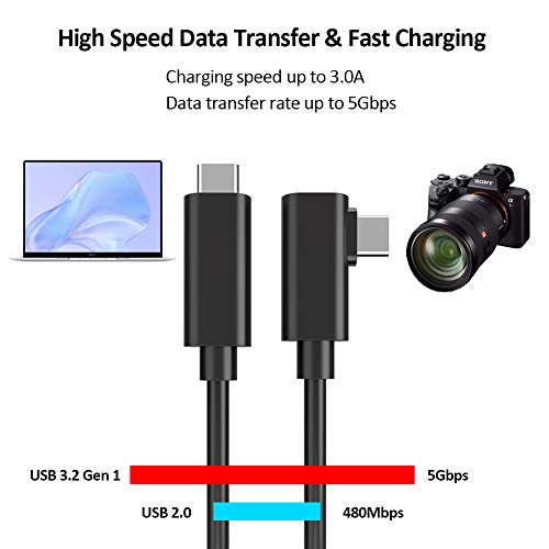 USB C to USB C 3.2 Gen 1 Cable, 90 Degree Type C Charging Data Transfer Cord for Sony Alpha 1 A7C A7SIII A7RIV A7III A7RIII Canon EOS R5 R6 R RP G5X Mark II G7X Mark III Fuji XT3 XT4, 5Gbps/3A