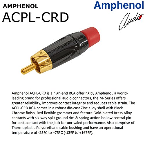 Amphenol ACPL Black Chrome, Gold Plated RCA Connectors (Red & Black Boots) – 4 Pack – (2X ACPL-CBK + 2X ACPL-CRD)