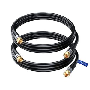 coaxial cable 2 ft triple shield – rg6 coax cable, tv cable for digital tv aerial, satellite cable – cable cord cable wire- with gold plated f connectors – black, 2 feet, 2 pack