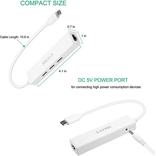 USB C OTG Hub with Ethernet Adapter Compatible for Samsung Galaxy S9 S10 S8 and MacBook (Air/Pro ) for Wired LAN Internet Connection and External Storage