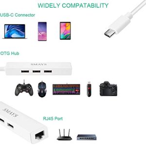 USB C OTG Hub with Ethernet Adapter Compatible for Samsung Galaxy S9 S10 S8 and MacBook (Air/Pro ) for Wired LAN Internet Connection and External Storage