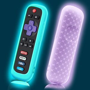 2pack case for tcl roku tv rc280 remote, battery cover for hisense roku remote replacement silicone universal sleeve skin glow in the dark