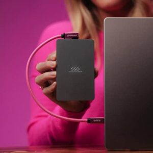 KONDOR BLUE X iJustine Pink Braided USB-C to USB-C Right Angle | USB 3.1 Gen 2 | 10Gb/s Data Transfer Speeds | 100W Charging | 6FT
